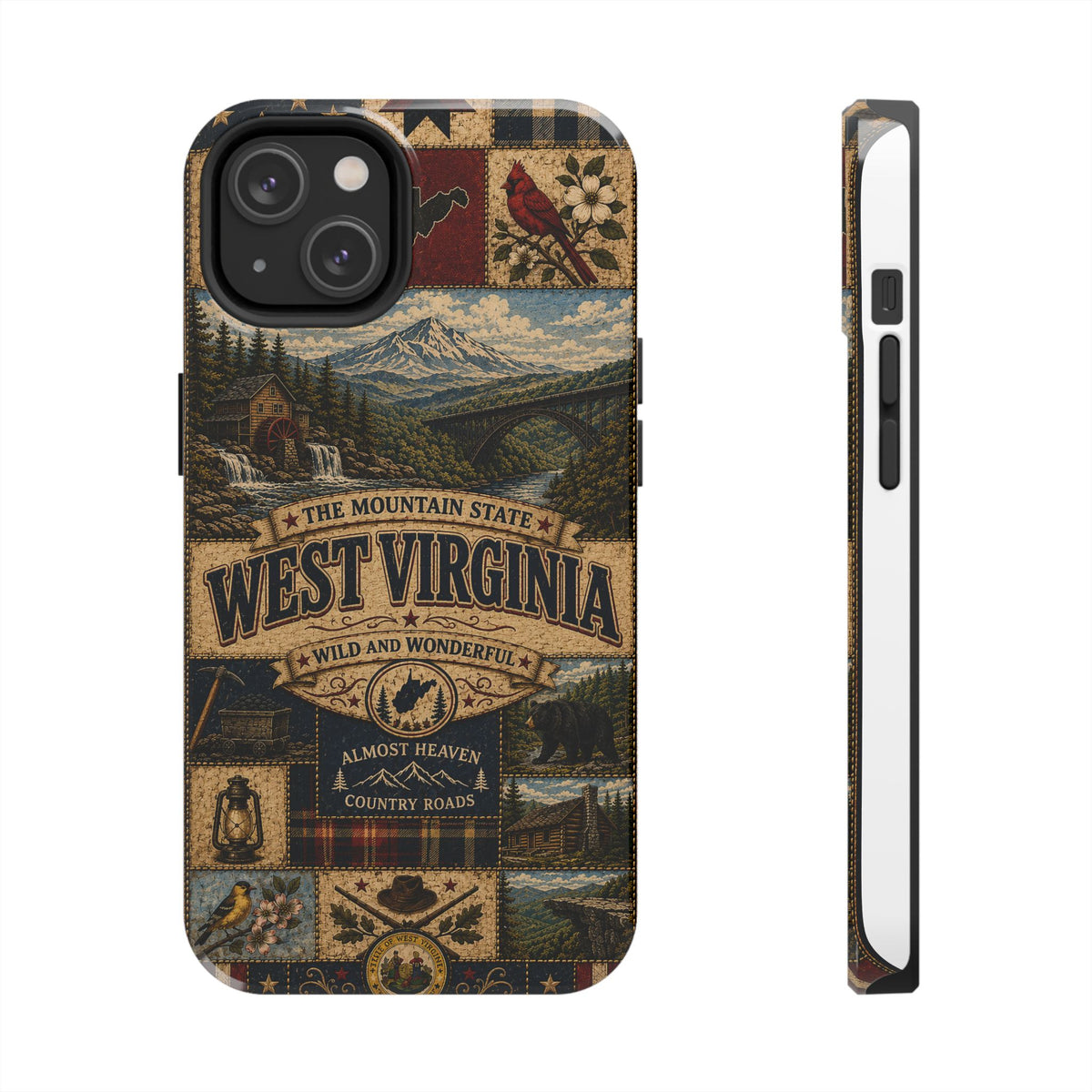 West Virginia Faux Patchwork Phone Case Mountain State Retro New River Gorge Bridge Wild and Wonderful Cover