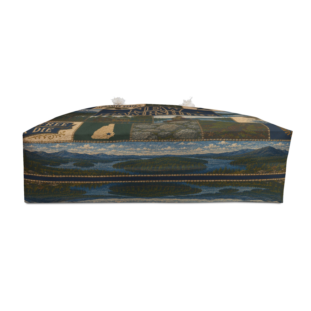 New Hampshire Weekender Bag Live Free or Die Faux Patchwork Travel Tote Granite State Mountain Lake Adventure Gift