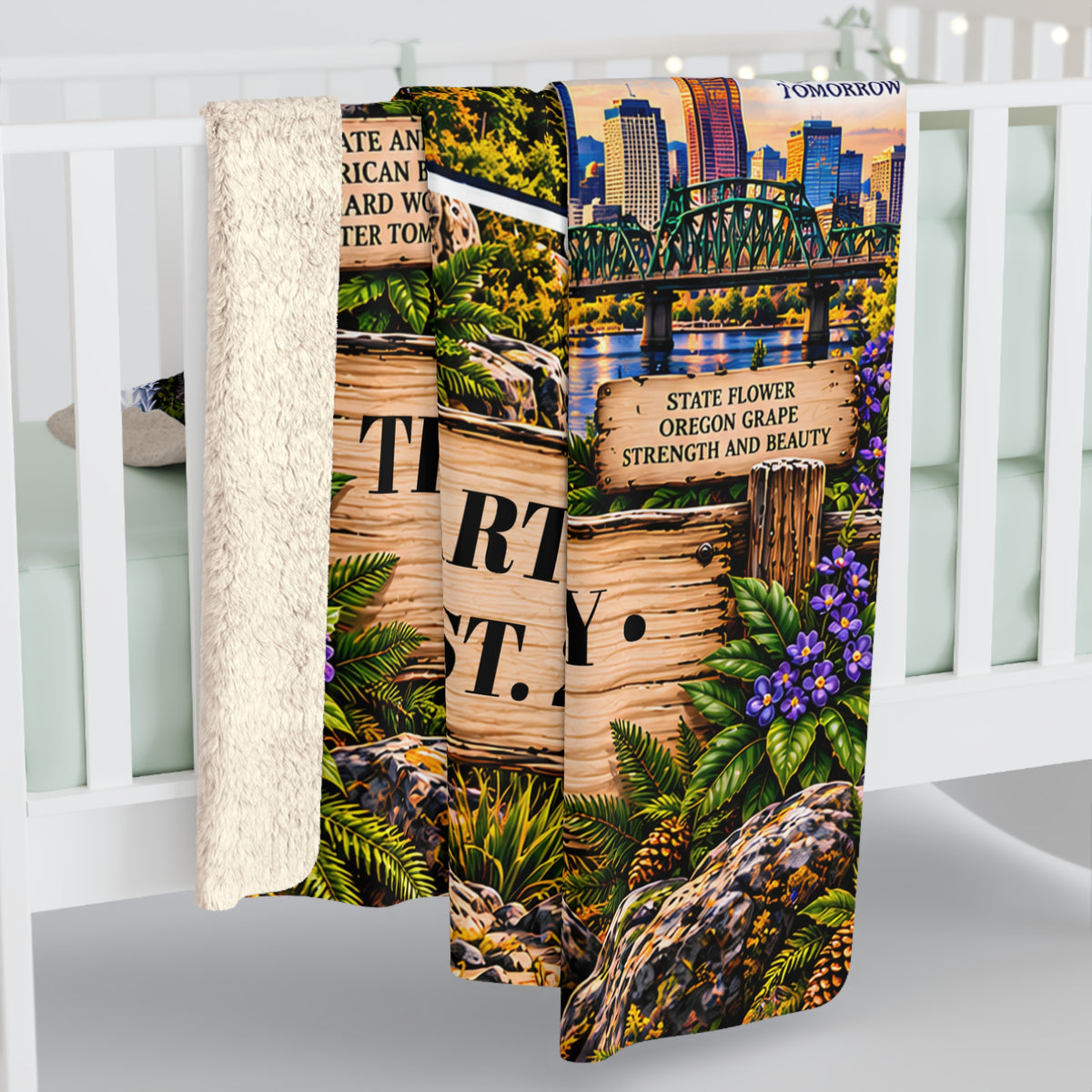 Oregon Personalized Sherpa Fleece Blanket, Mount Hood Coast Waterfalls Evergreen Forests
