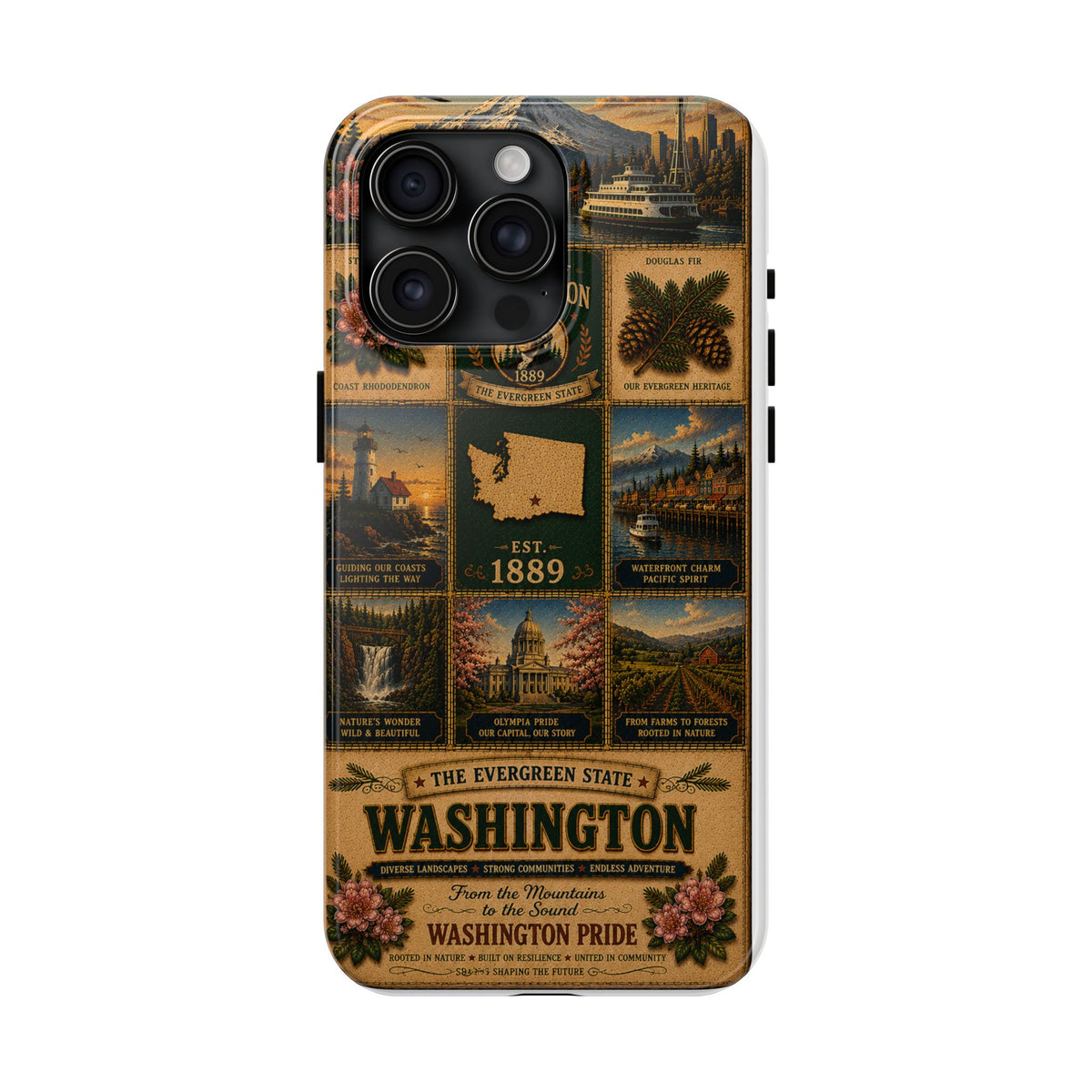 Washington Faux Patchwork Phone Case The Evergreen State Vintage Travel Poster Retro State Pride Cover Est 1889