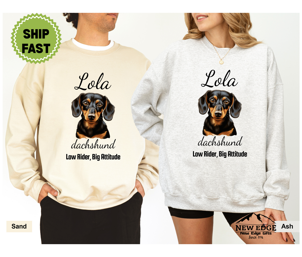 Dachshund “Low Rider, Big Attitude” Personalized Unisex Sweatshirt | Custom Dog Breed Gift for Dog Lovers
