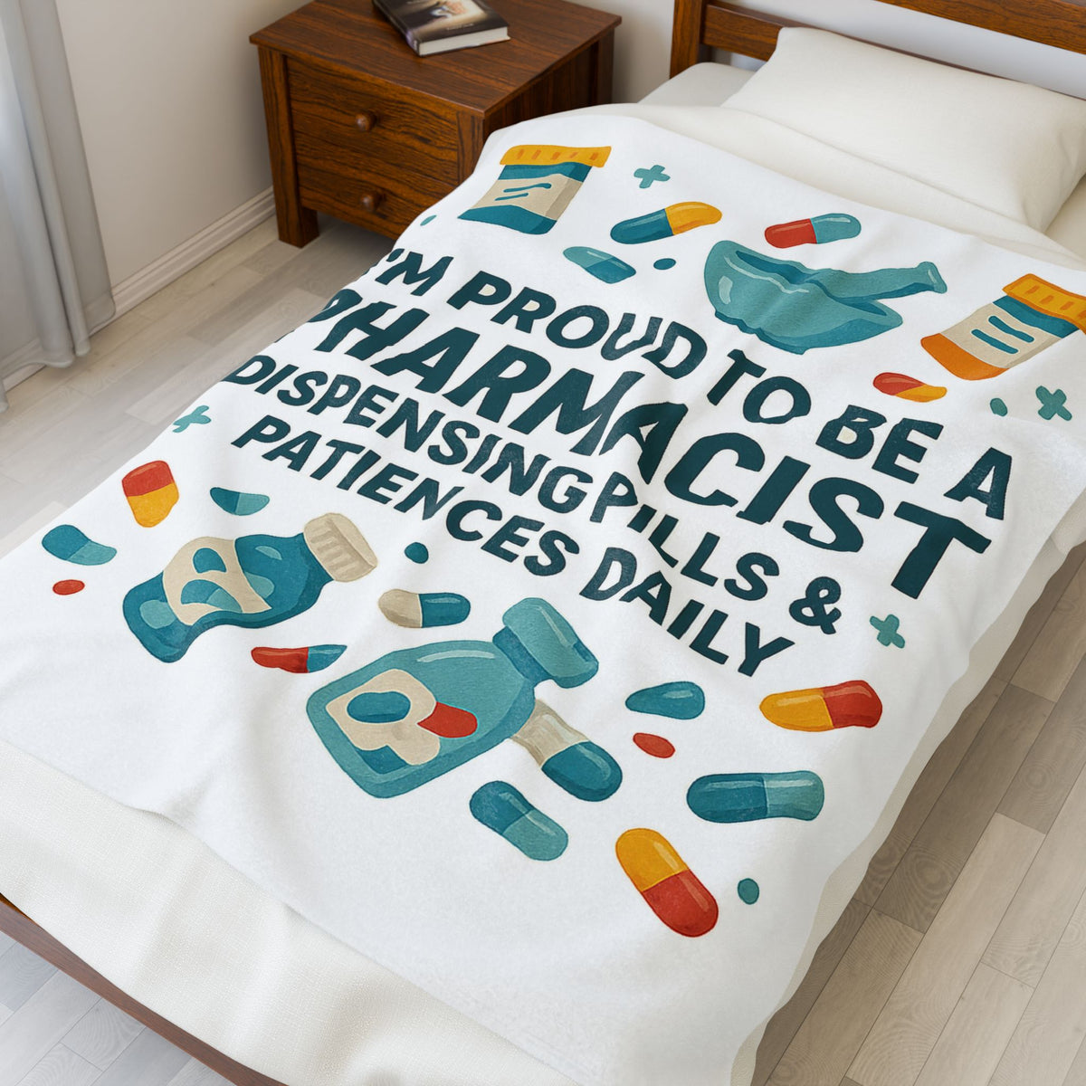 Pharmacist Velveteen Blanket – Funny Dispensing Pills & Patience Gift Throw
