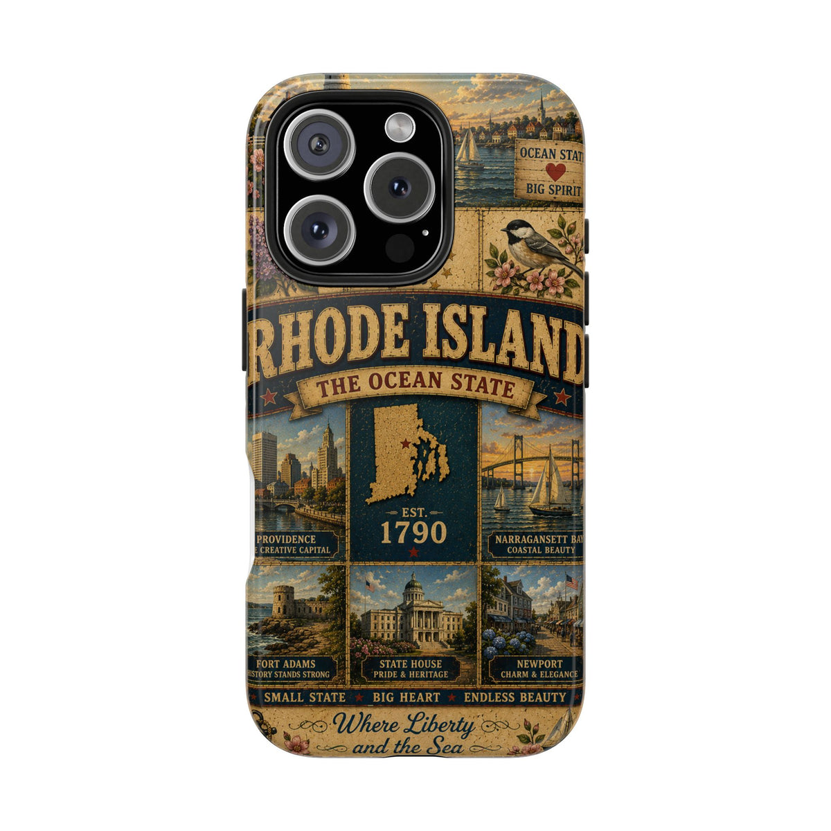 Rhode Island Faux Patchwork Phone Case The Ocean State Vintage Travel Poster Retro State Pride Cover Est 1790