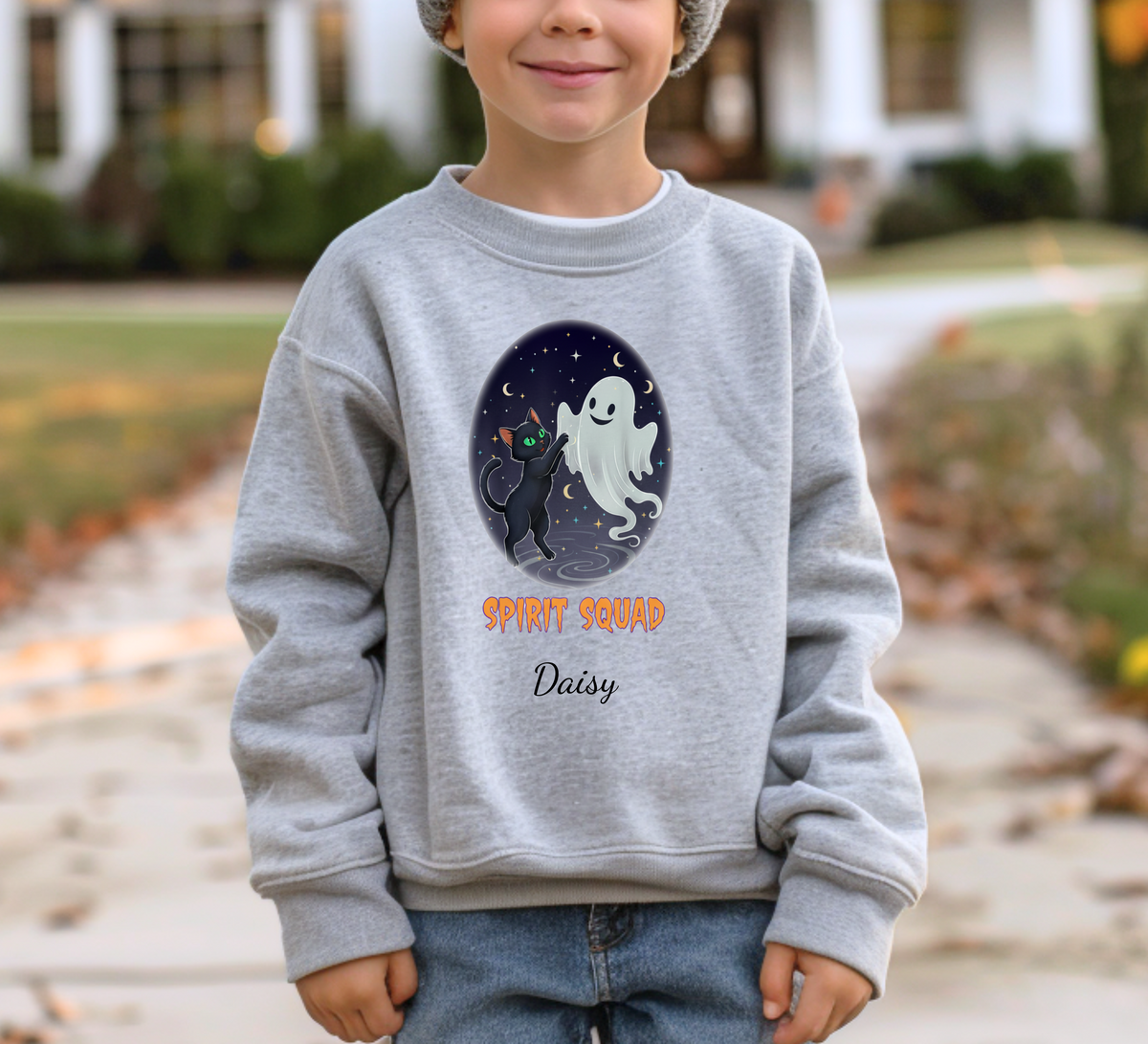 Personalized Youth Halloween Spirit Squad Crewneck Sweatshirt – Custom Name Optional