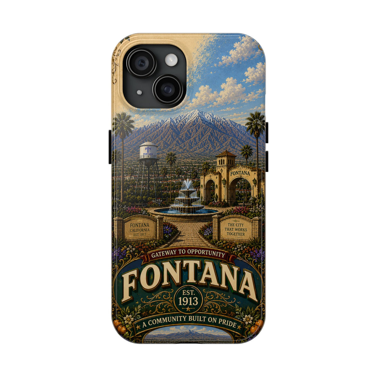 Fontana Faux Patchwork Phone Case – Gateway to Opportunity Retro Travel Cover for iPhone 17 Samsung S26