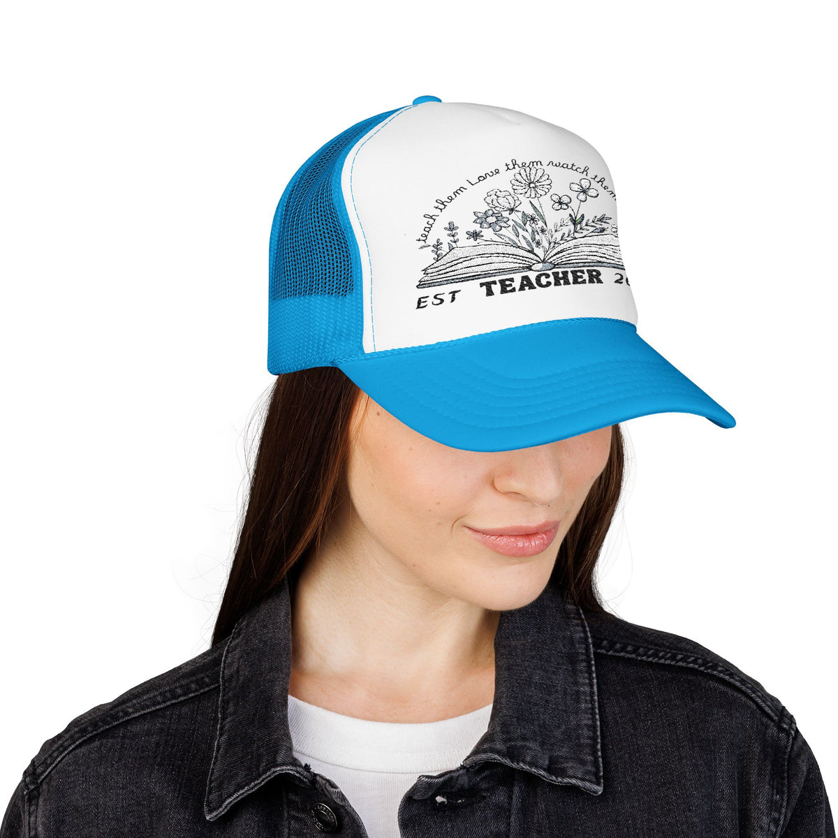 Floral Teacher Foam Trucker Hat, Embroidered Cap for Educators, Gifts for Teachers, Teacher Appreciation, Graduation Hat, Customizable