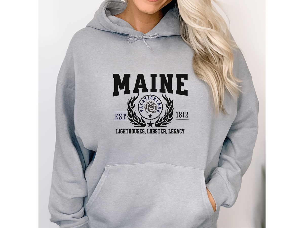 Maine State Legacy Hoodie – "Lighthouses, Lobster, Legacy" | Unisex Pullover | Coastal New England Sweatshirt