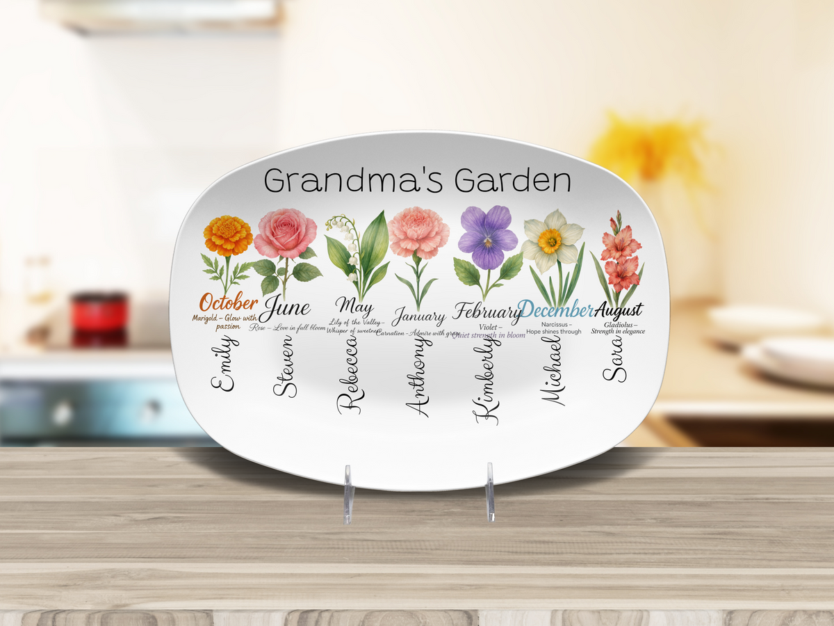 Custom Grandma’s Garden Platter – Personalized Family Name Serving Dish & Gift for Grandma
