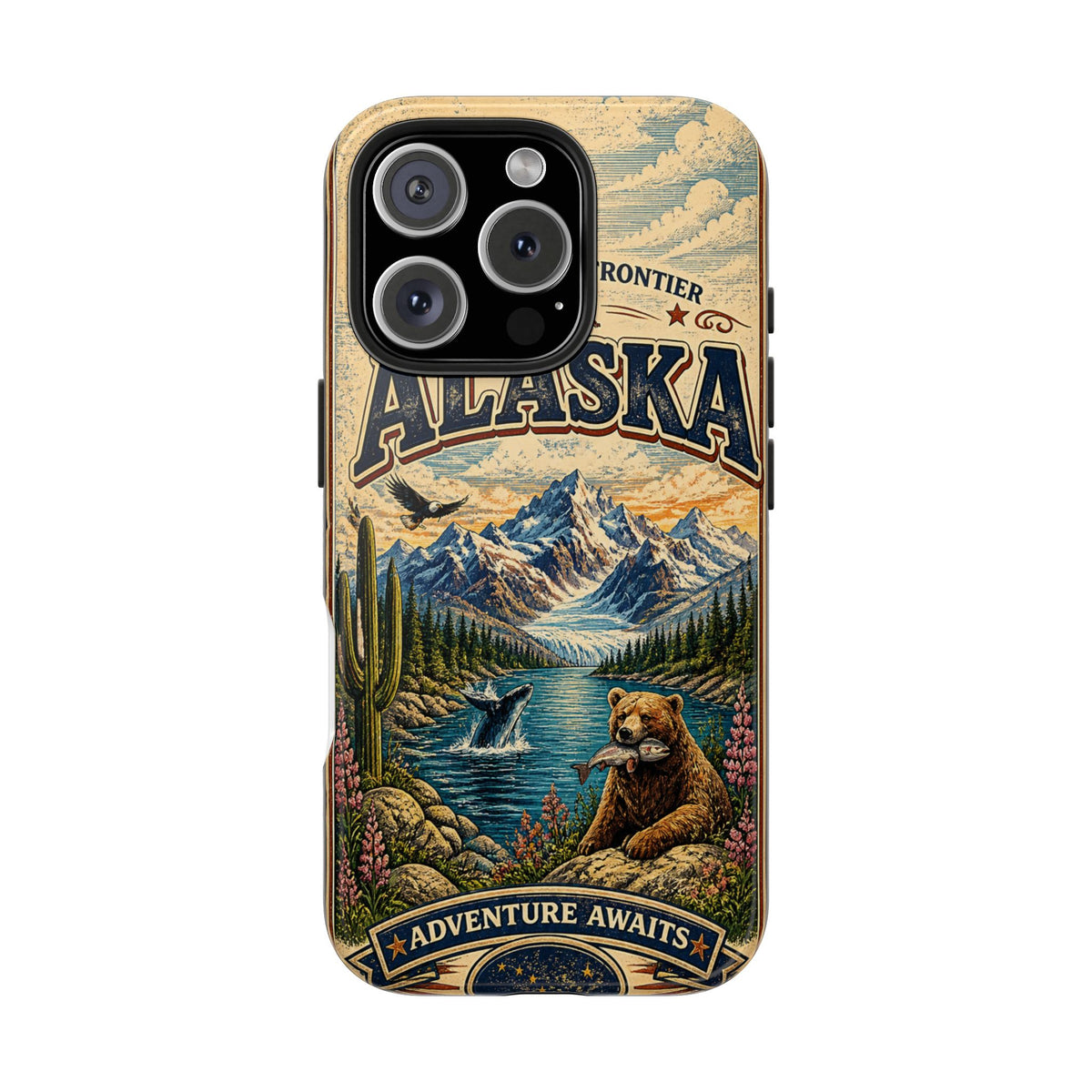 Alaska Faux Vintage Phone Case The Last Frontier Retro Travel Poster Style Adventure Awaits Wildlife iPhone Samsung Case