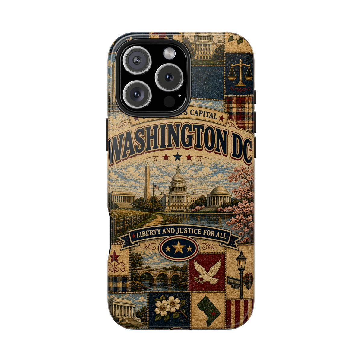 Washington DC Faux Patchwork Phone Case Nations Capital Retro Capitol Monument Liberty Justice Cover