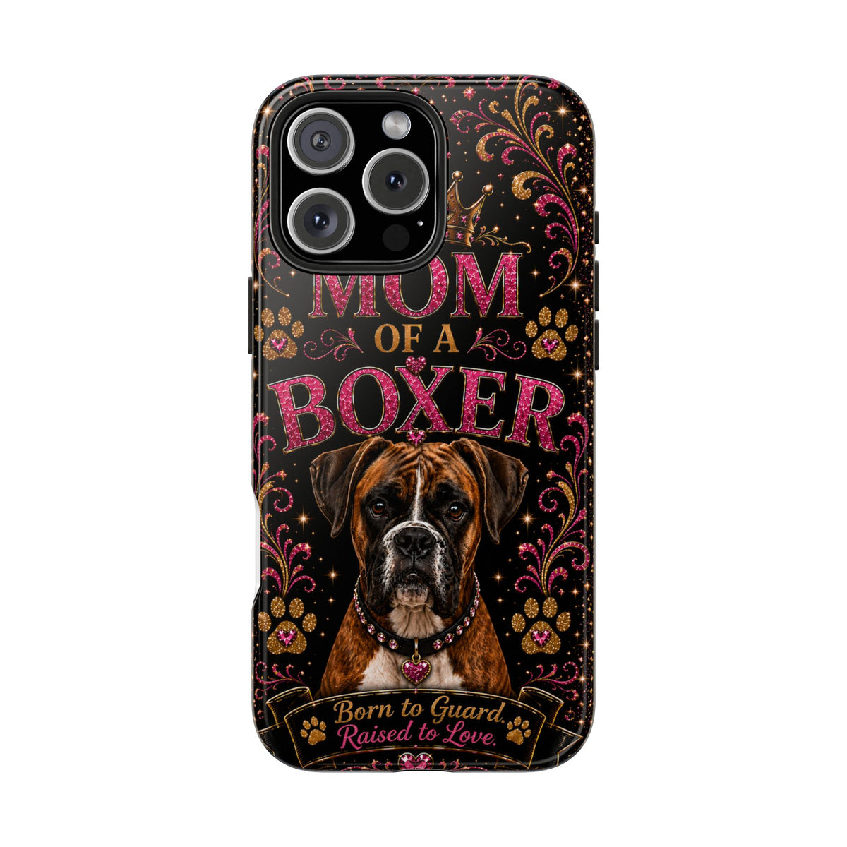 Mom of a Boxer Glitter Phone Case Born to Guard Raised to Love Vintage Dog Lover Gift Cover