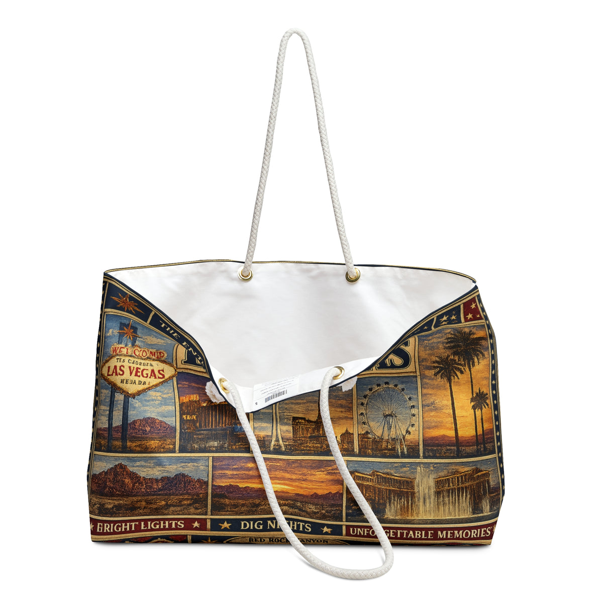 Las Vegas Nevada Weekender Bag Entertainment Capital of the World Faux Patchwork Travel Tote Vintage Strip Getaway Gift
