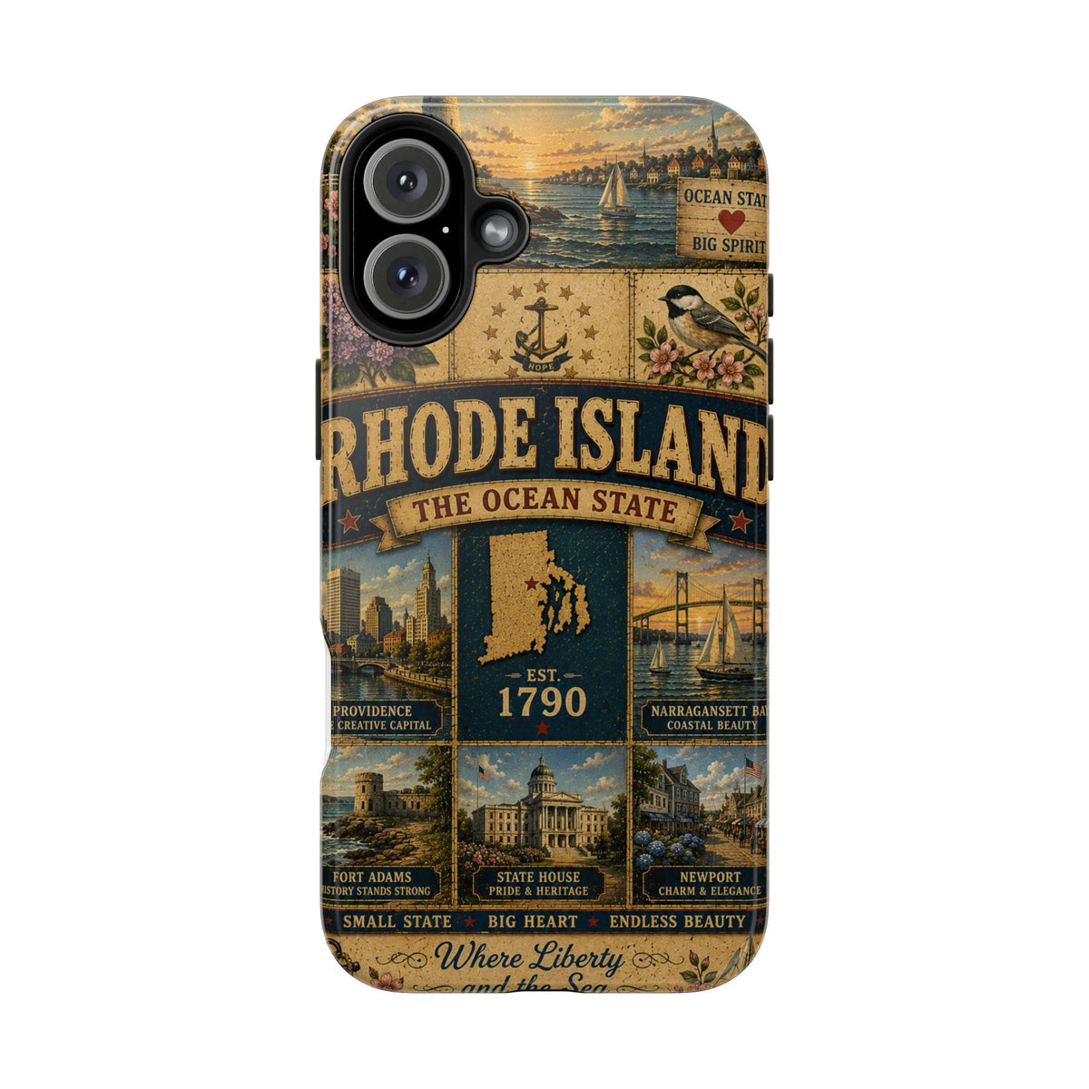 Rhode Island Faux Patchwork Phone Case The Ocean State Vintage Travel Poster Retro State Pride Cover Est 1790