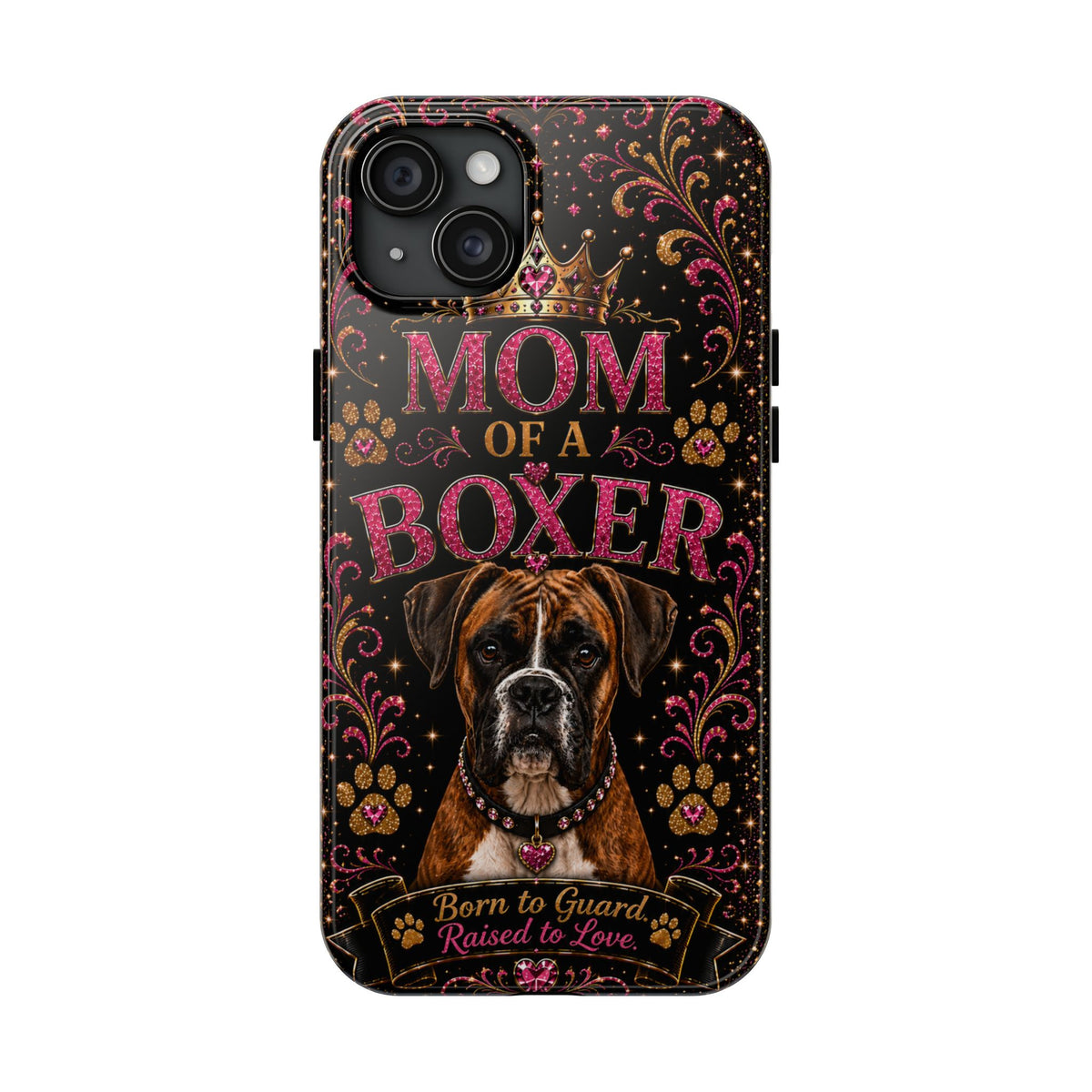 Mom of a Boxer Glitter Phone Case Born to Guard Raised to Love Vintage Dog Lover Gift Cover