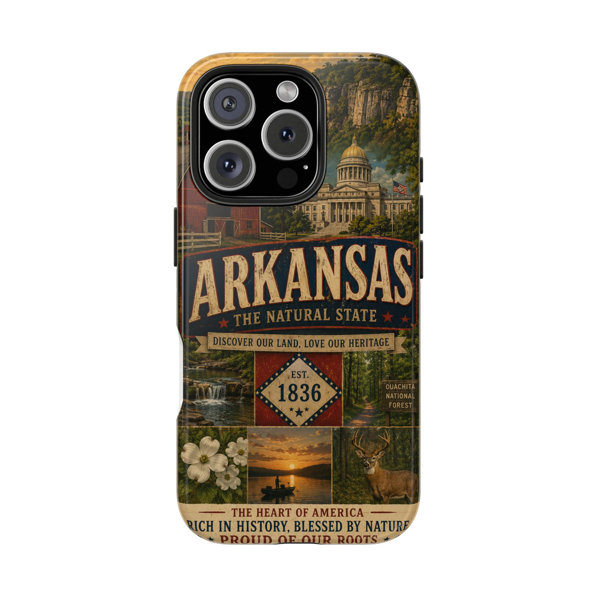 Arkansas Faux Patchwork Phone Case The Natural State Vintage Travel Poster Retro Pride Cover