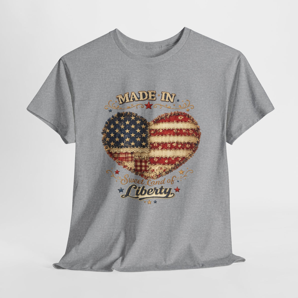 Patriotic Heart T-Shirt — "Made in Sweet Land of Liberty" USA Flag Tee