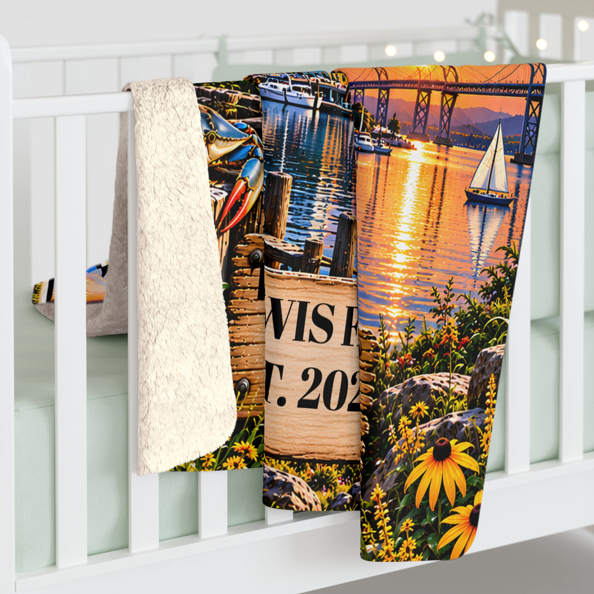 Maryland Personalized Sherpa Fleece Blanket, Chesapeake Bay Coastal Heritage Custom Family Name Gift