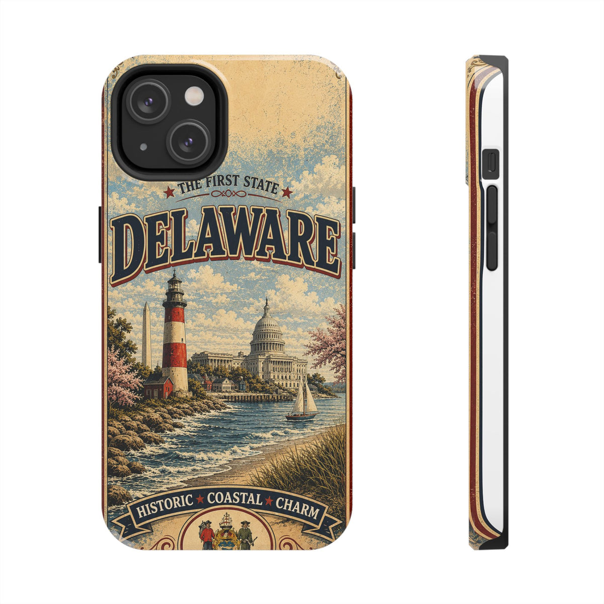 Delaware First State Faux Patchwork Phone Case Vintage Travel Poster Retro State Pride Cover