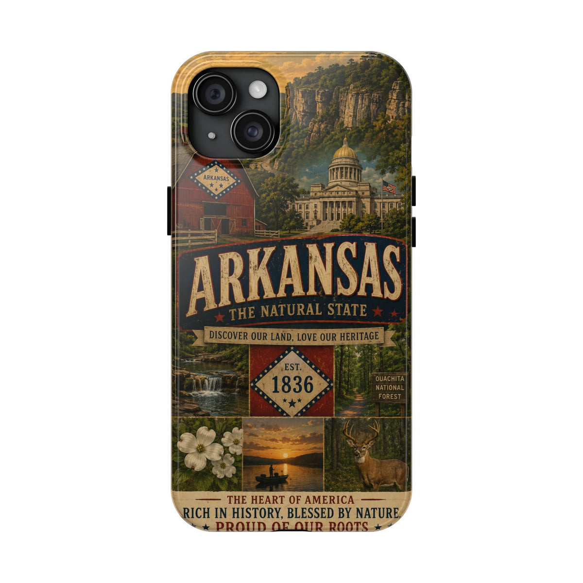 Arkansas Faux Patchwork Phone Case The Natural State Vintage Travel Poster Retro Pride Cover