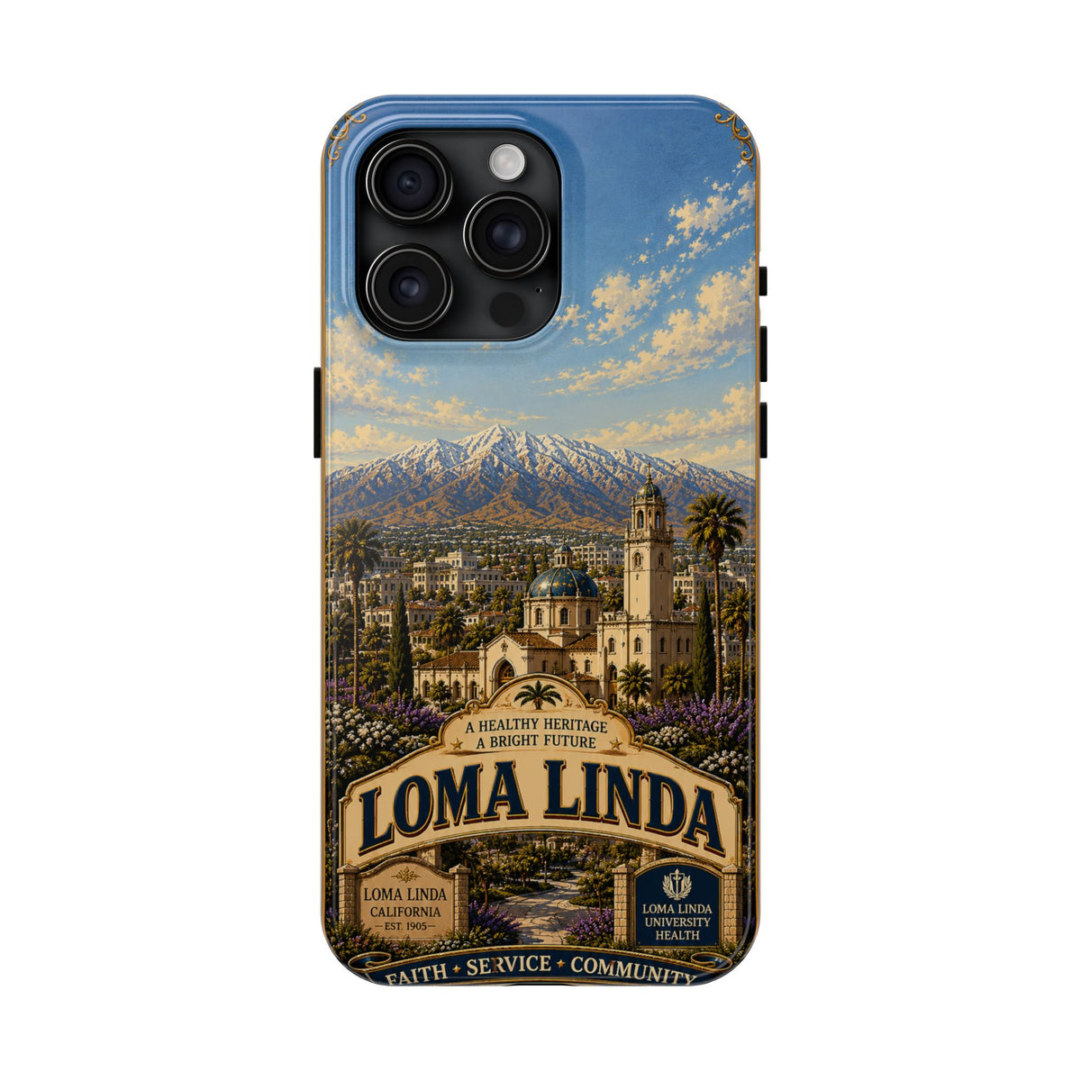 Loma Linda Faux Patchwork Phone Case – Vintage Travel Art Cover, California Hometown Pride Retro Design