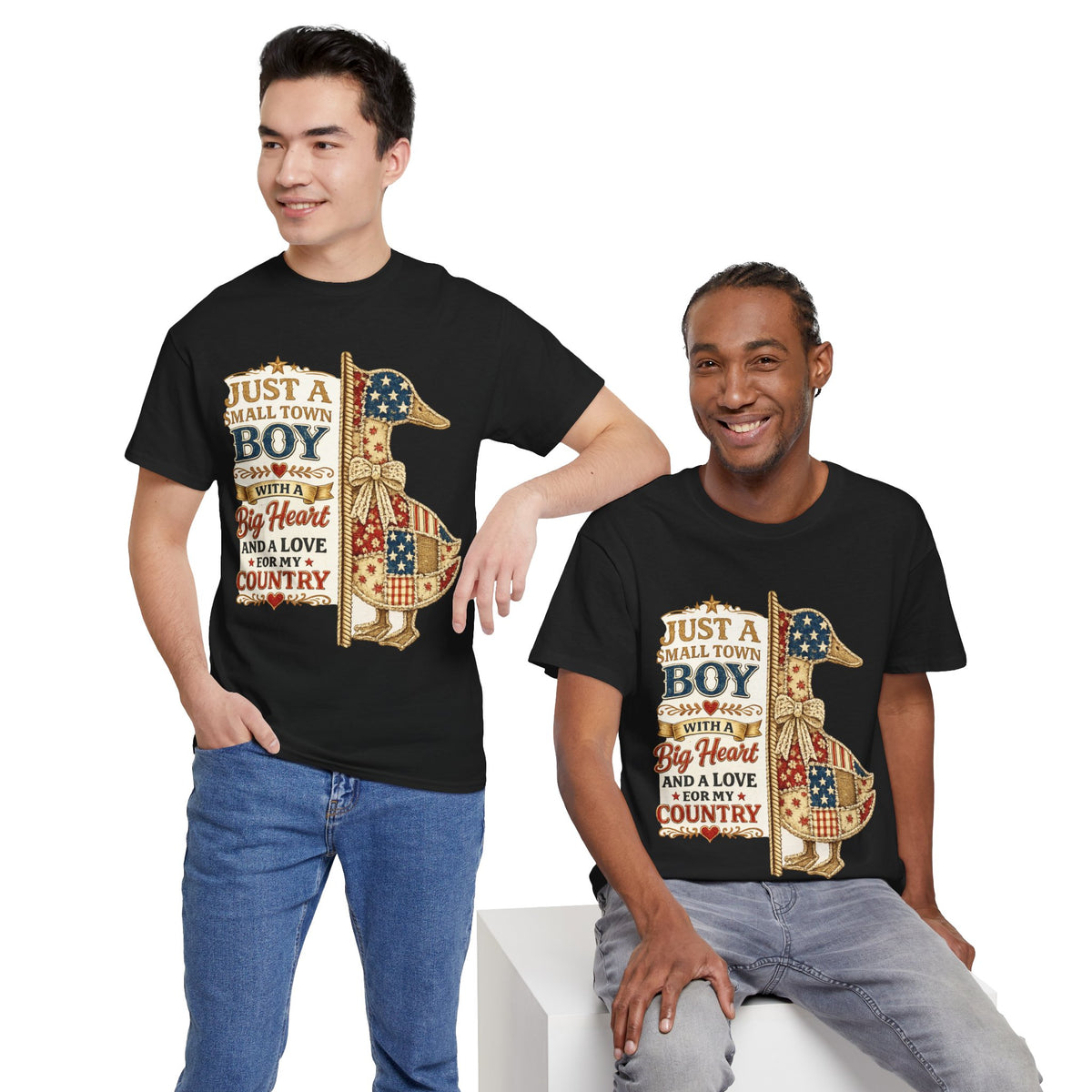 Small Town Boy Patriotic T-Shirt – “Just a Small Town Boy with a Big Heart and a Love for My Country”