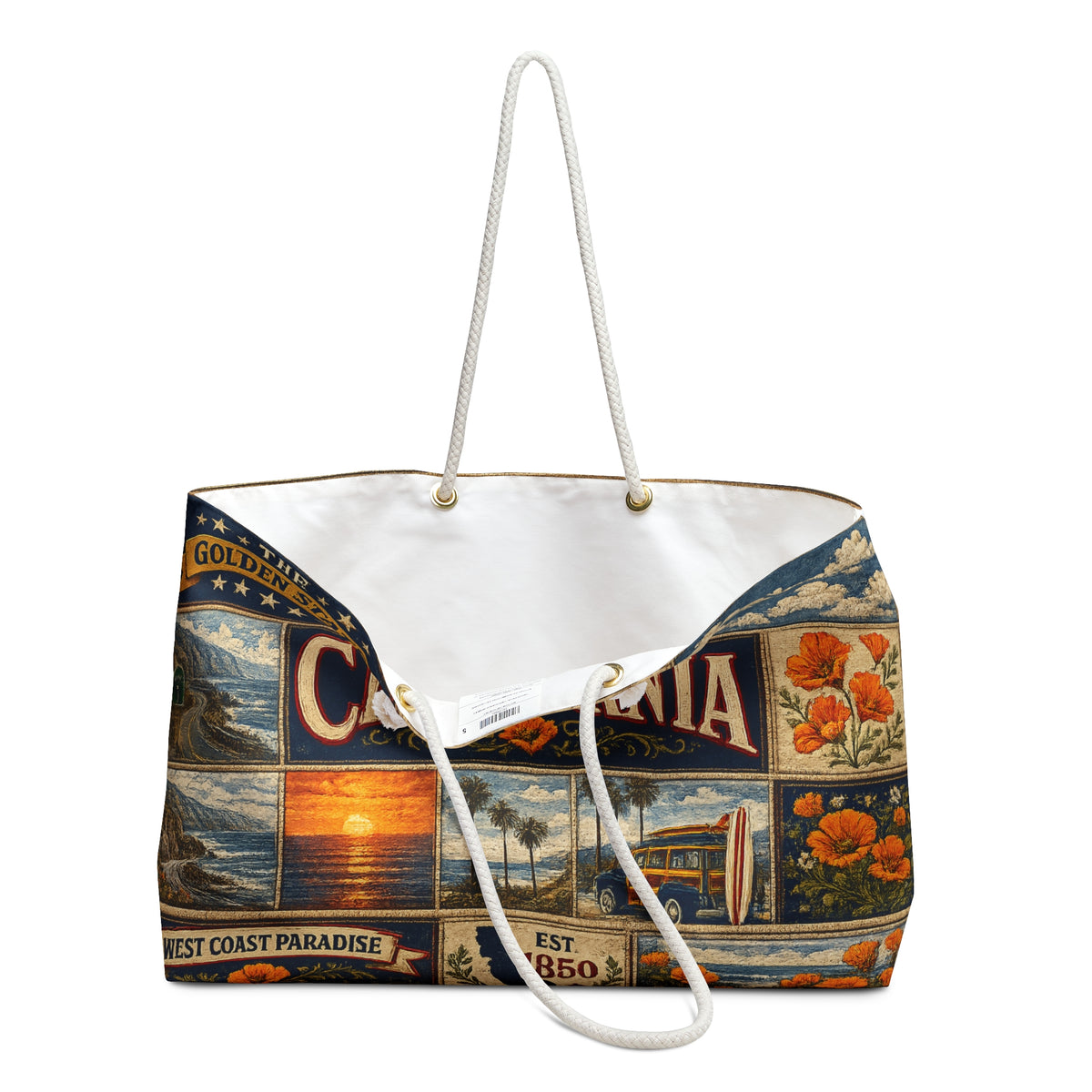 California Weekender Bag The Golden State Faux Patchwork Travel Tote West Coast Paradise Vintage State Souvenir Gift