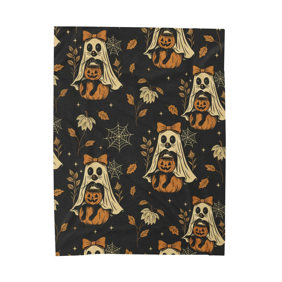 Velveteen Raccoon Ghost & Pumpkin Halloween Blanket – Soft Spooky Fall Throw