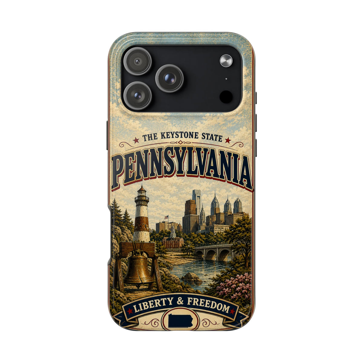 Pennsylvania Faux Patchwork Phone Case Keystone State Retro Liberty Bell Philadelphia Skyline Americana Freedom Cover
