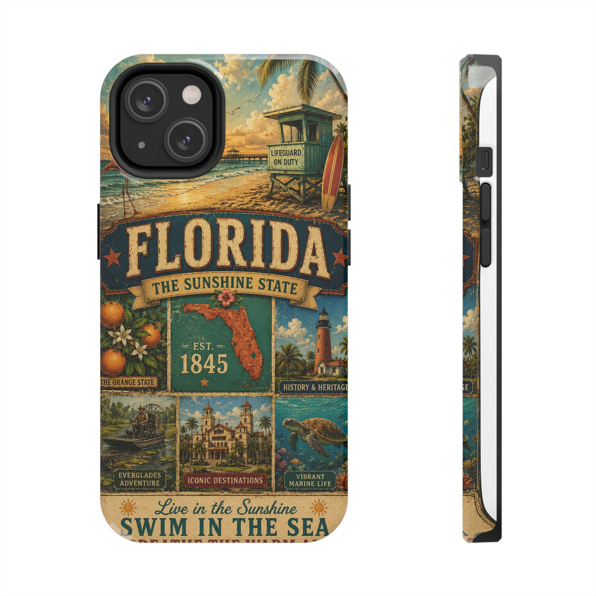 Florida Sunshine State Faux Patchwork Phone Case Vintage Travel Poster Retro Pride Cover