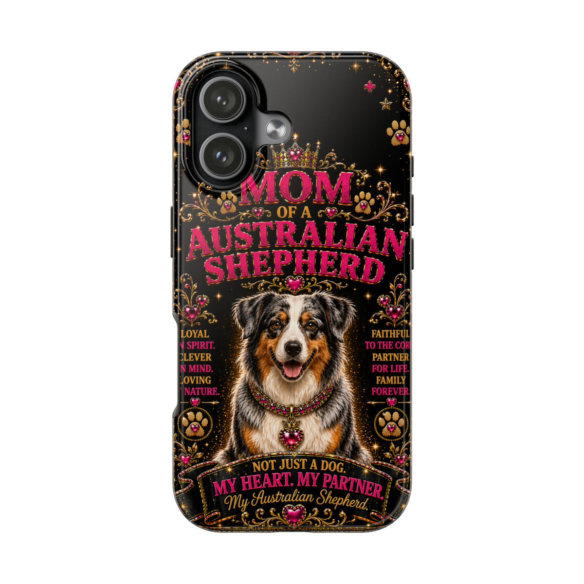 Australian Shepherd Dog Mom Glitter Phone Case My Heart My Partner Vintage Aussie Lover Gift for iPhone & Samsung