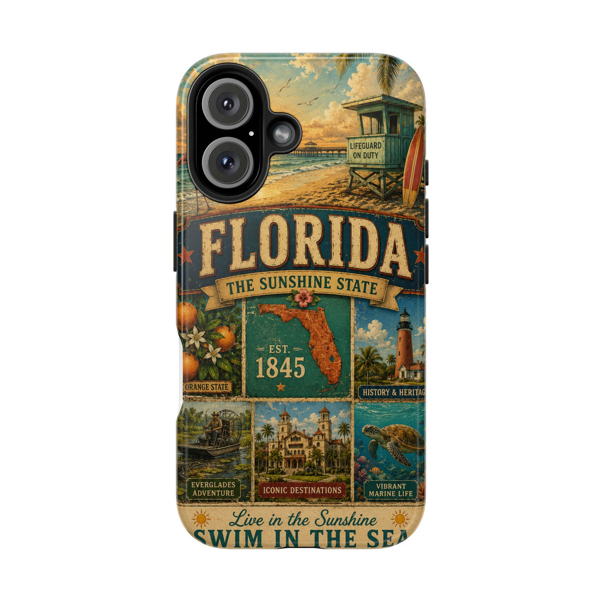 Florida Sunshine State Faux Patchwork Phone Case Vintage Travel Poster Retro Pride Cover