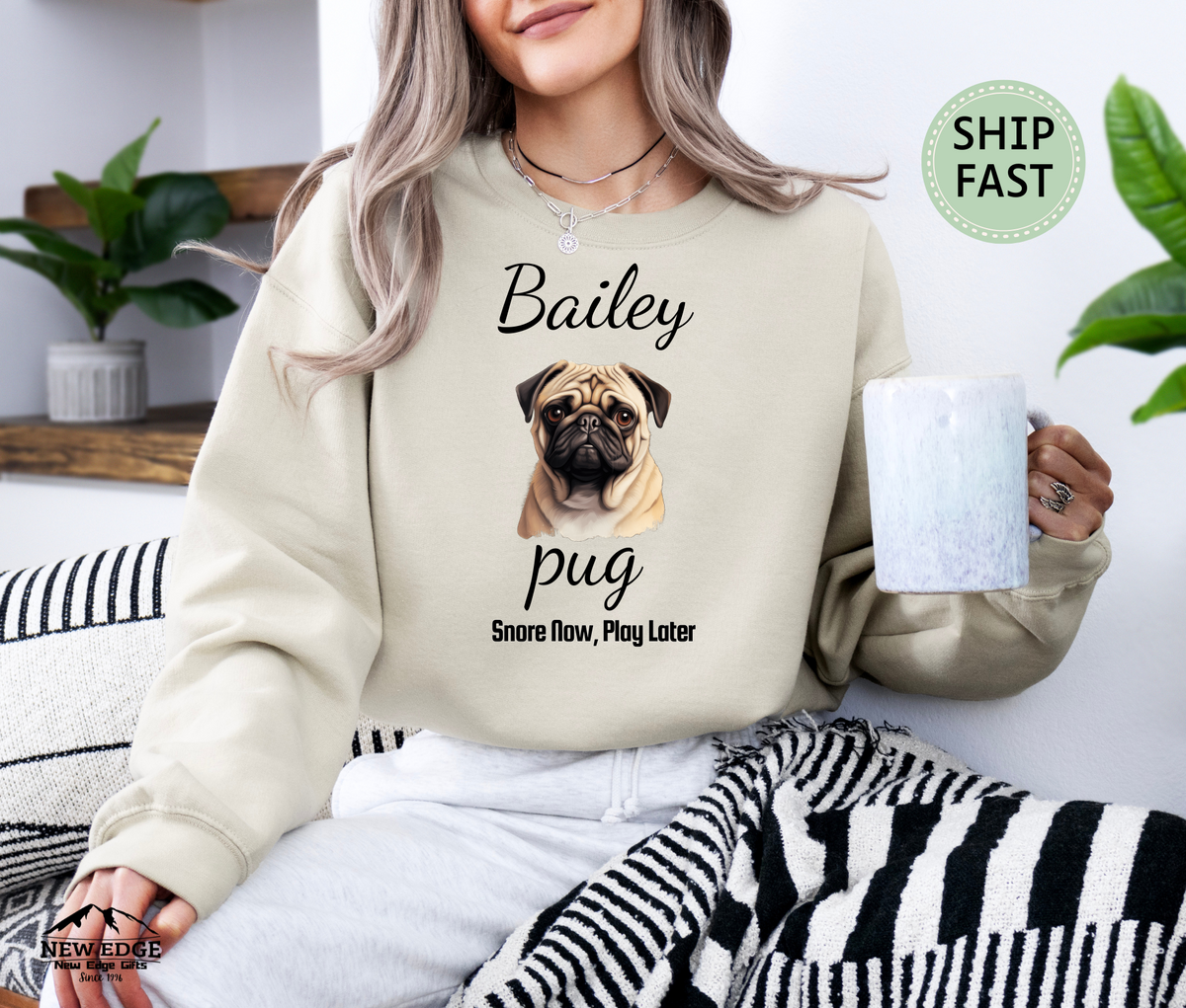 Personalized Pug Dog Unisex Sweatshirt – “Snore Now, Play Later” | Funny Dog Mom Gift | Custom Dog Breed Sweater
