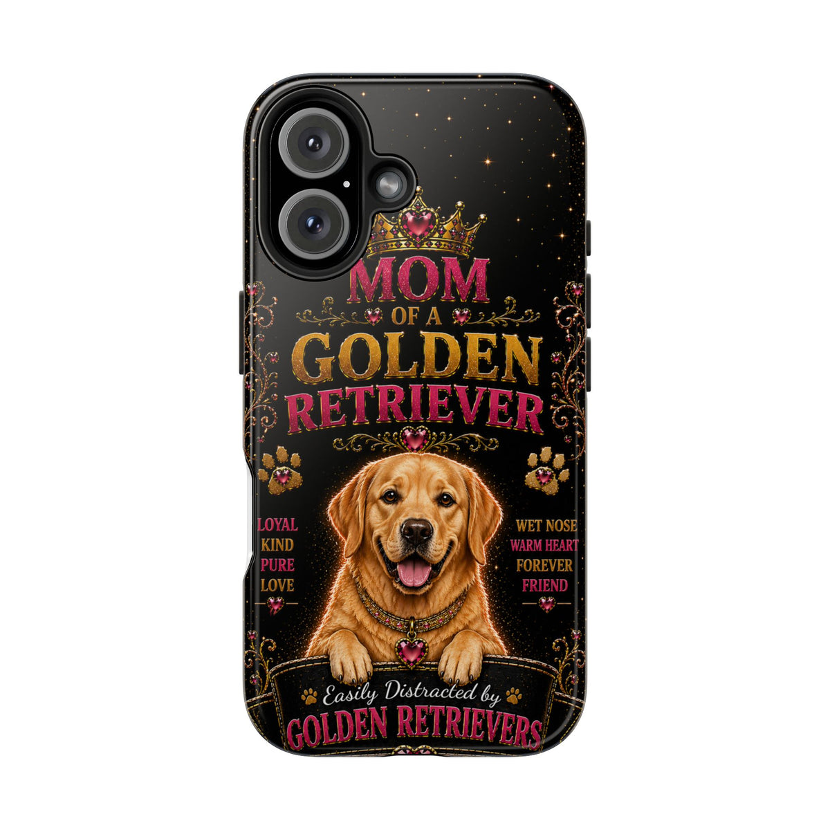 Royal Golden Retriever Glitter Phone Case Easily Distracted by Goldens Dog Mom Gift Vintage iPhone Samsung Cover