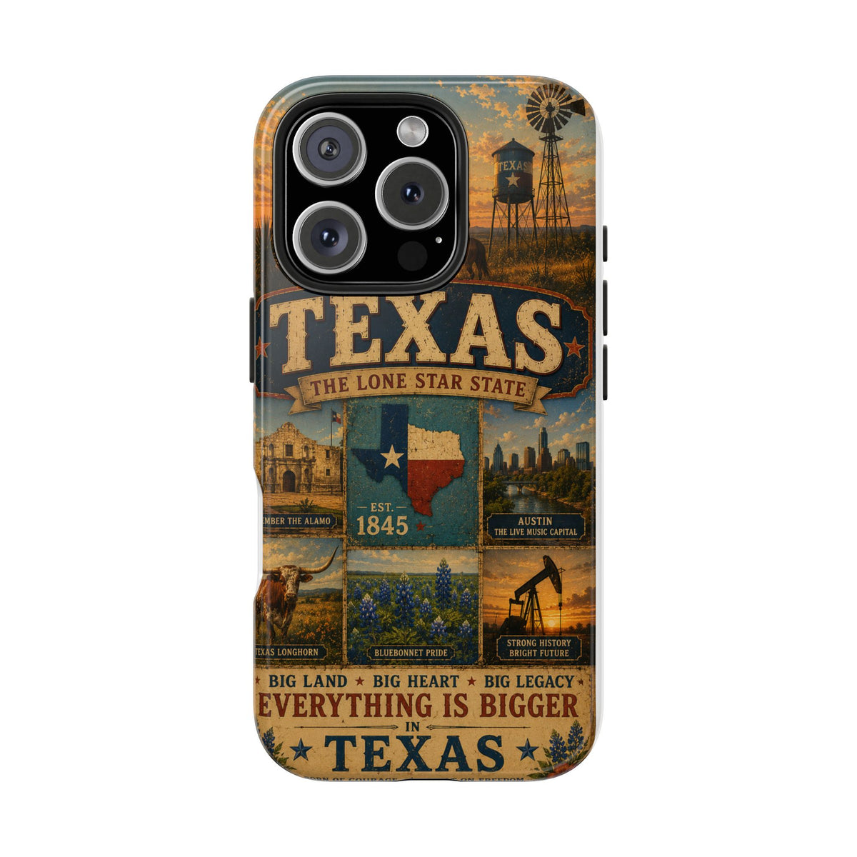 Texas Faux Patchwork Phone Case The Lone Star State Vintage Travel Poster Retro State Pride Cover Est 1845