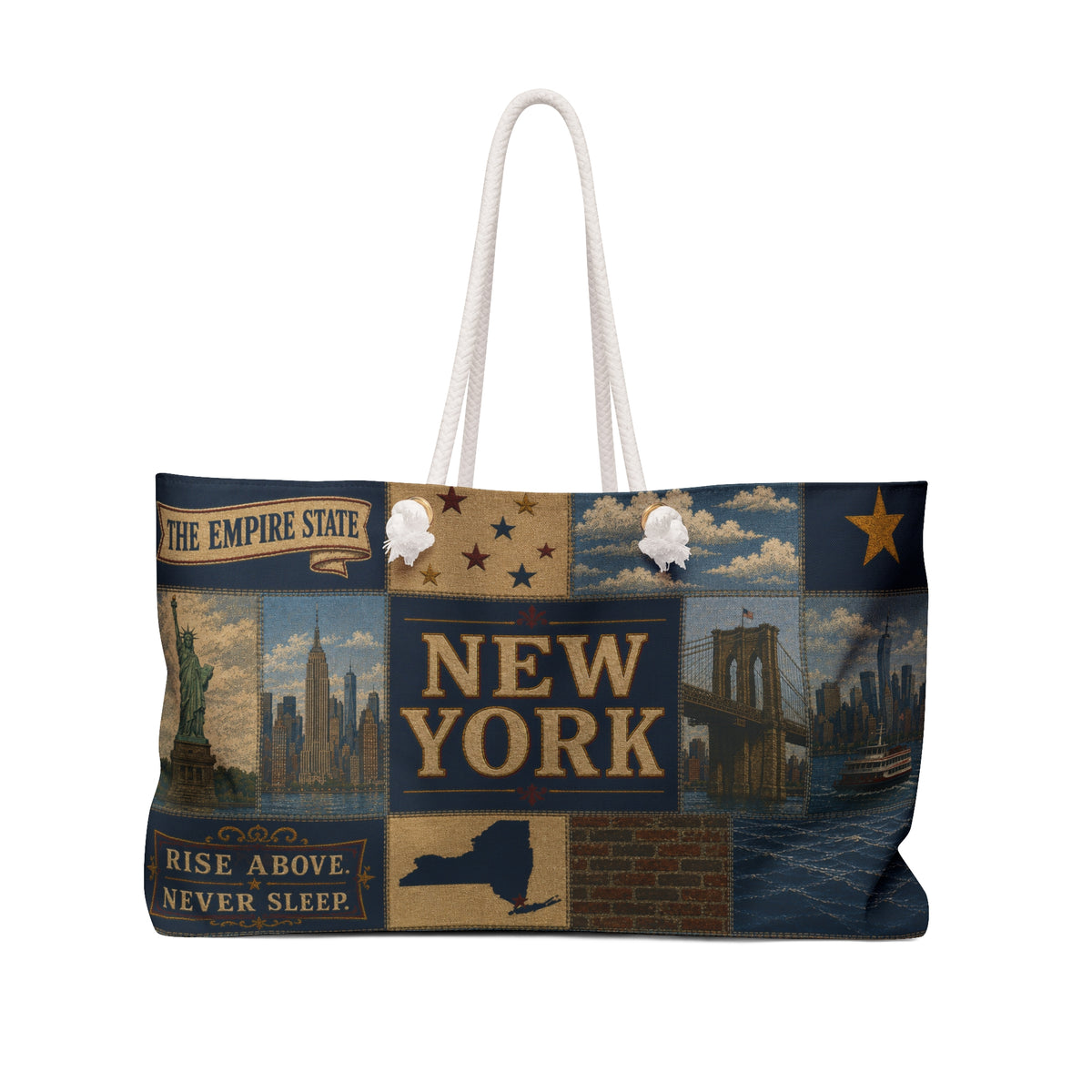 New York Weekender Bag Empire State Faux Patchwork Travel Tote Statue of Liberty NYC Skyline Vacation Souvenir Gift