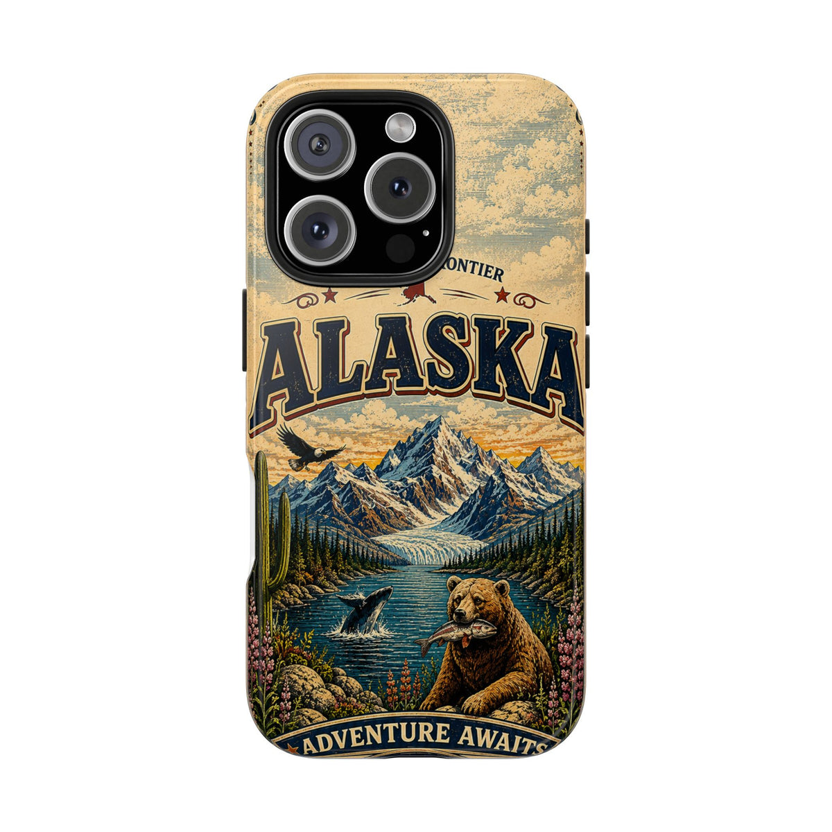 Alaska Faux Patchwork Phone Case The Last Frontier Retro Travel Poster Wildlife Adventure Cover