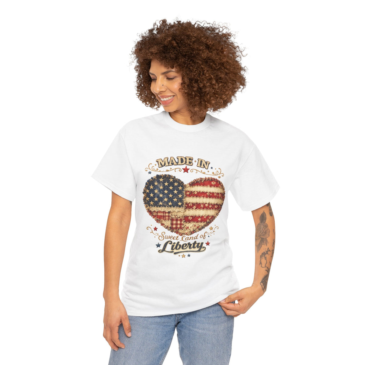 Patriotic Heart T-Shirt — "Made in Sweet Land of Liberty" USA Flag Tee