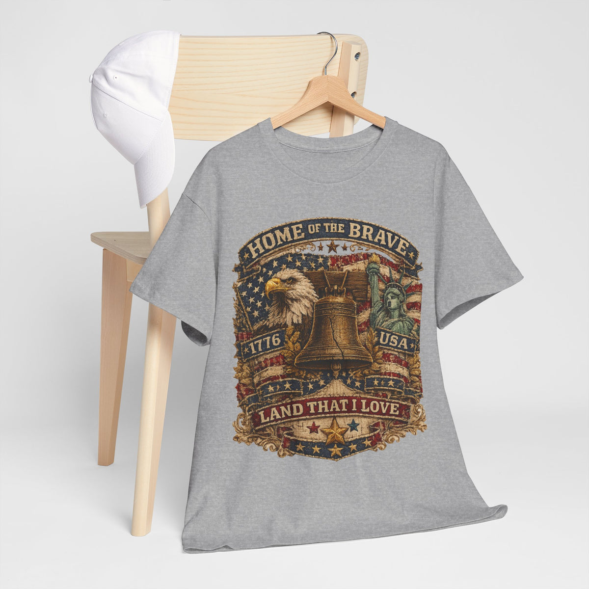 Patriotic T-Shirt — "Home of the Brave" Liberty Bell Eagle USA Tee