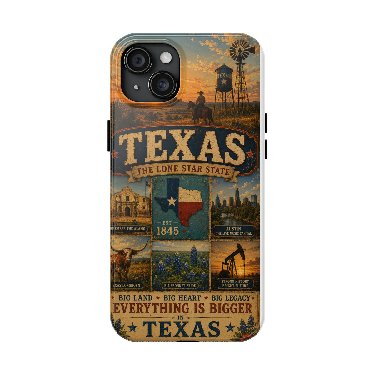 Texas Faux Patchwork Phone Case The Lone Star State Vintage Travel Poster Retro State Pride Cover Est 1845