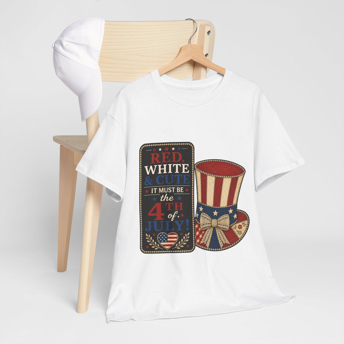 Patriotic 4th of July Tee – "Red, White & I Must Be the 4th" Uncle Sam Hat Design