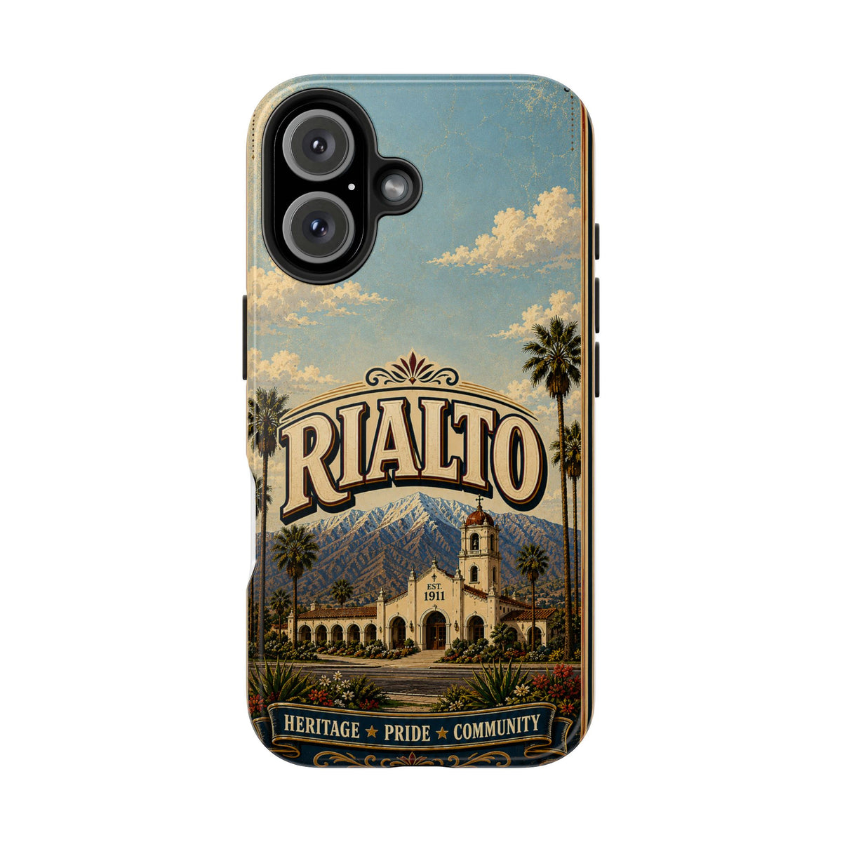Rialto Heritage Pride Community Faux Patchwork Phone Case – Est 1911 Vintage California Travel Art Cover