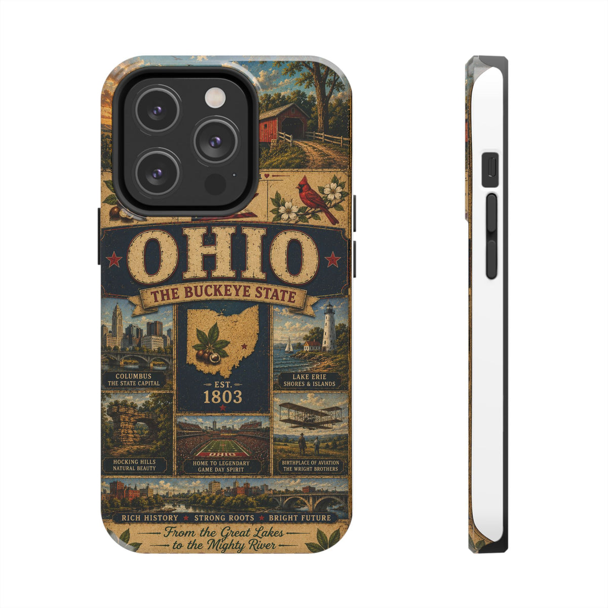 Ohio Faux Patchwork Phone Case Buckeye State Vintage Travel Poster Retro State Pride Cover Est 1803 for iPhone & Samsung