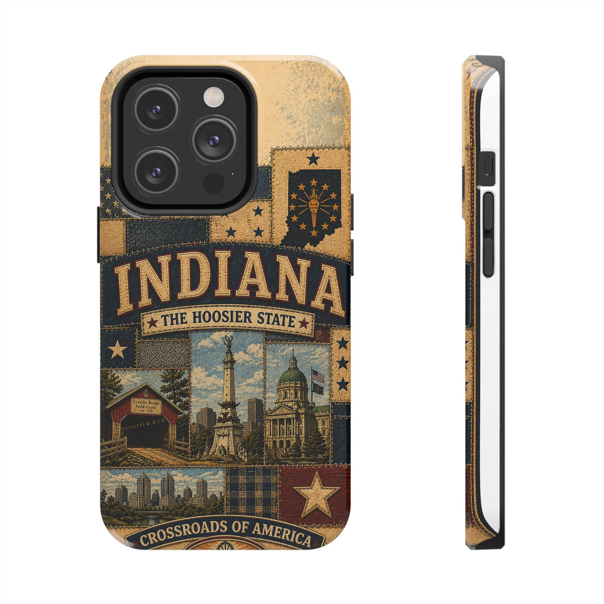 Indiana Hoosier State Faux Patchwork Phone Case Vintage Travel Poster Crossroads of America Cover