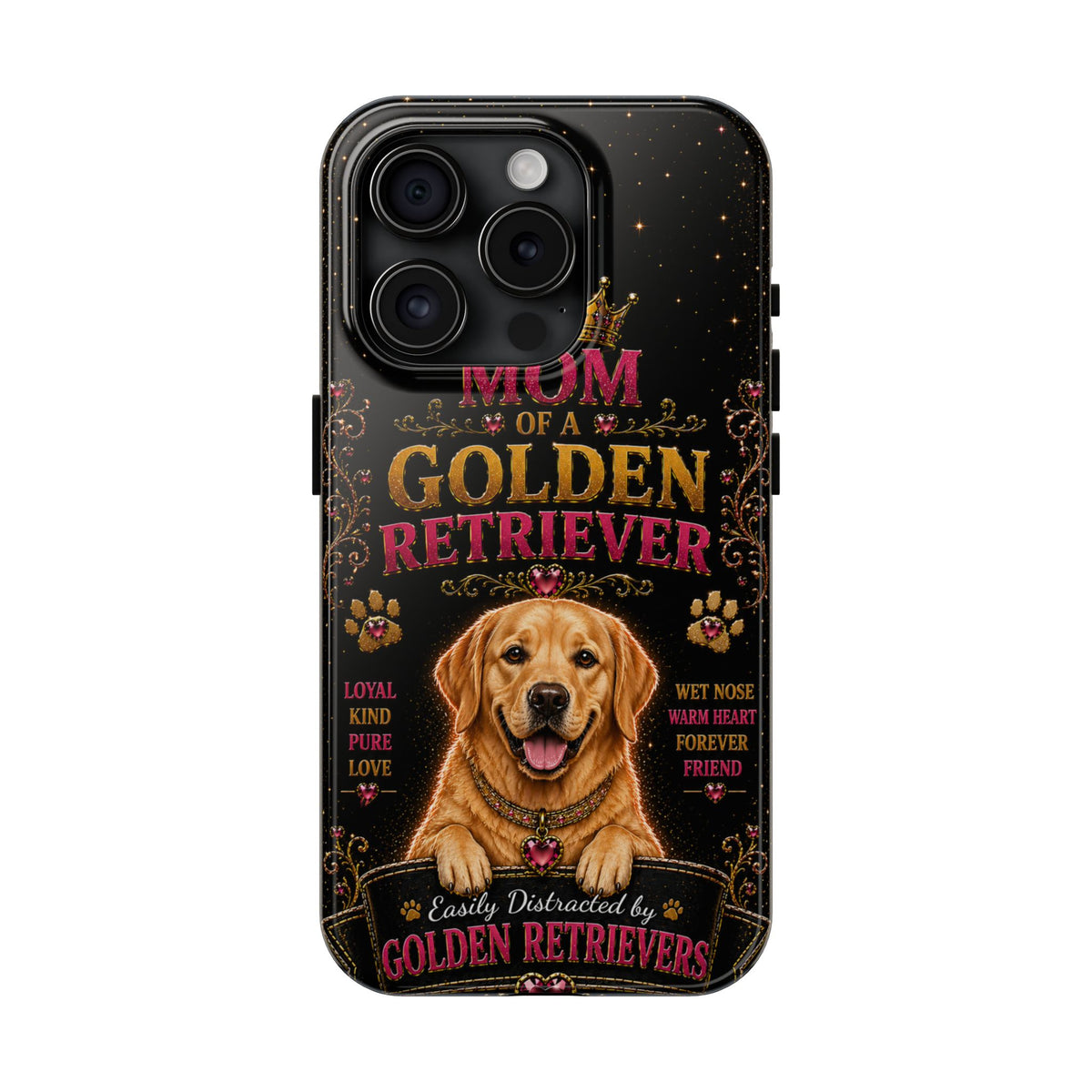 Royal Golden Retriever Glitter Phone Case Easily Distracted by Goldens Dog Mom Gift Vintage iPhone Samsung Cover