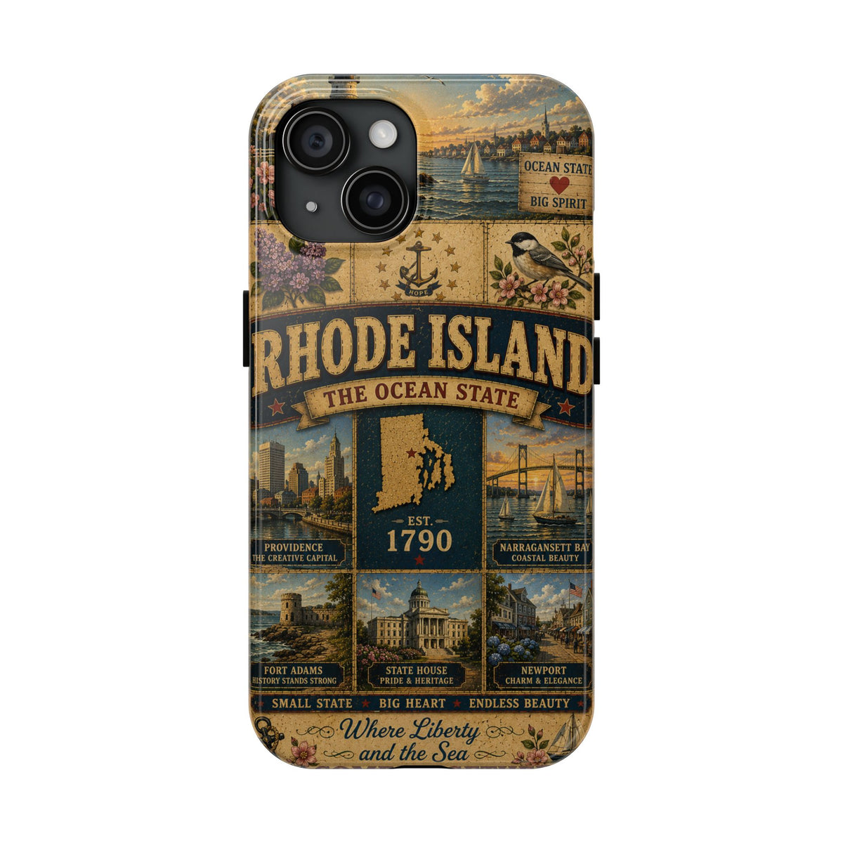 Rhode Island Faux Patchwork Phone Case The Ocean State Vintage Travel Poster Retro State Pride Cover Est 1790