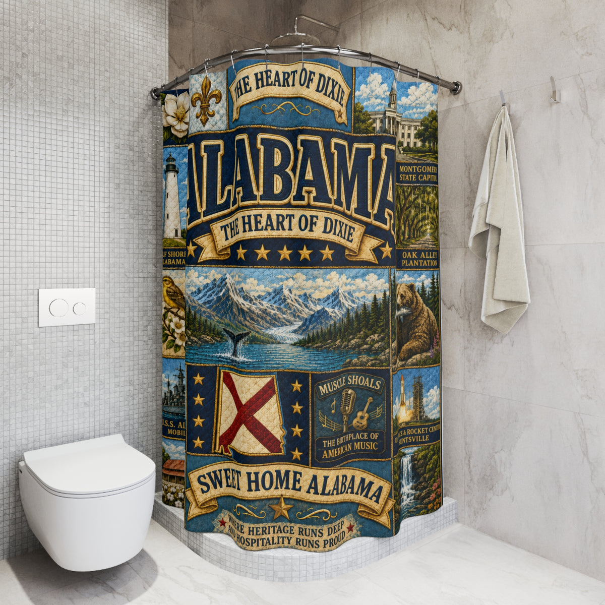 Alabama “Sweet Home” Shower Curtain — The Heart of Dixie State Pride Bathroom Decor