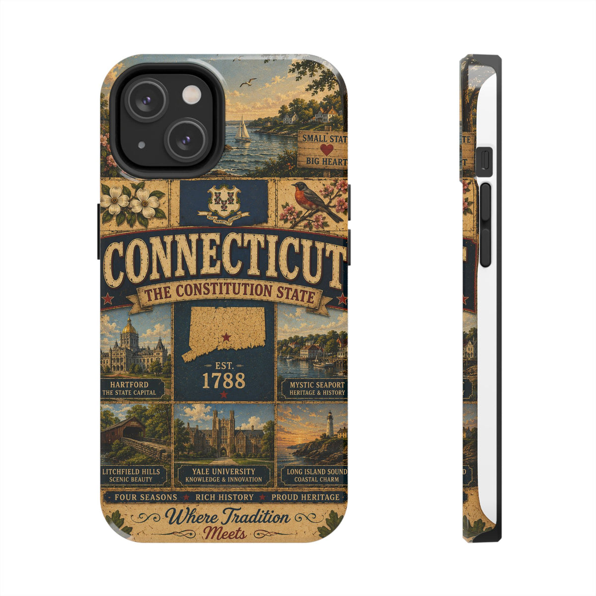 Connecticut Constitution State Faux Patchwork Phone Case Vintage Travel Poster Pride Cover