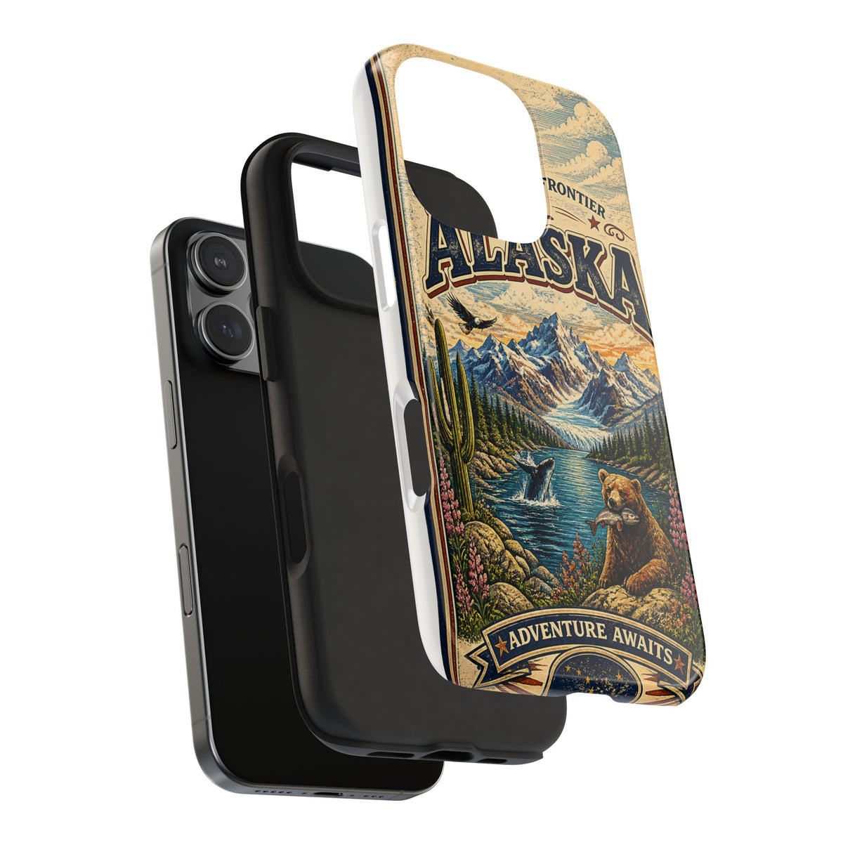 Alaska Faux Vintage Phone Case The Last Frontier Retro Travel Poster Style Adventure Awaits Wildlife iPhone Samsung Case