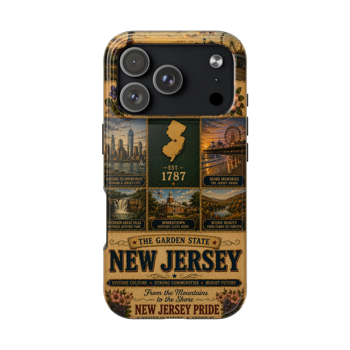 New Jersey Faux Patchwork Phone Case Garden State Vintage Travel Poster Retro State Pride Cover for iPhone & Samsung