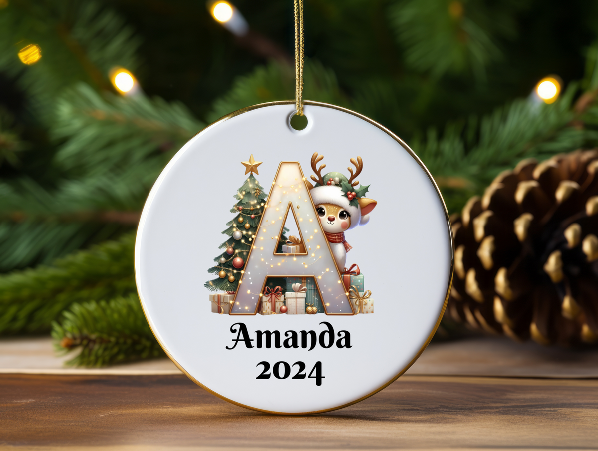 Family Christmas Ornament 2025 – Personalized Letter Monogram, Custom Name Keepsake, Holiday Decoration Gift